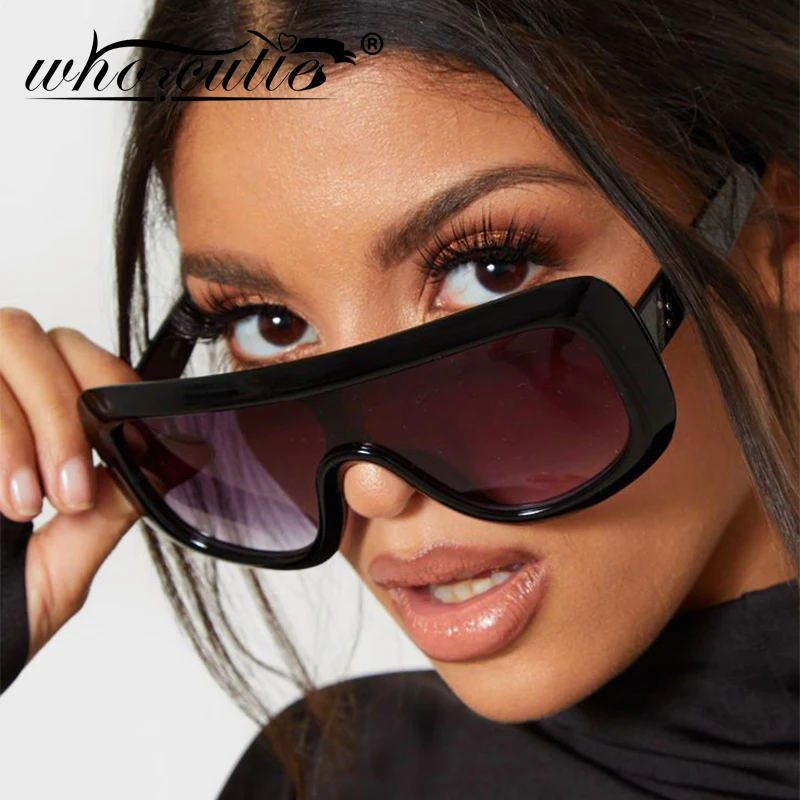 

WHO CUTIE 2019 Oversized Sunglasses Women Brand Designer Shield Big Frame Flat Top Gradient Lens Sun Glasses Shades Lady OM87B