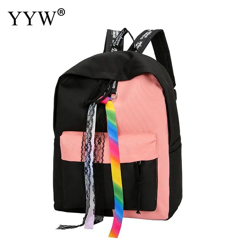 

Canvas Load Reduction Backpack Women New 2018 Contrast Color Large Capacity School Bags For Teenage Girls Rucksack Women Casual