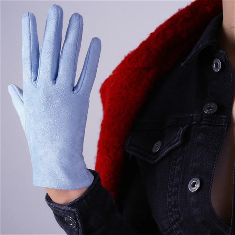 Woman's Suede Gloves Short Style Simulation Leather Brushed Suede Matte Dermabrasion Light Blue 21cm Female Mittens TB112 Woman's Suede Gloves Short Style Simulation Leather Brushed Suede Matte Dermabrasion Light Blue 21cm Female Mittens TB112