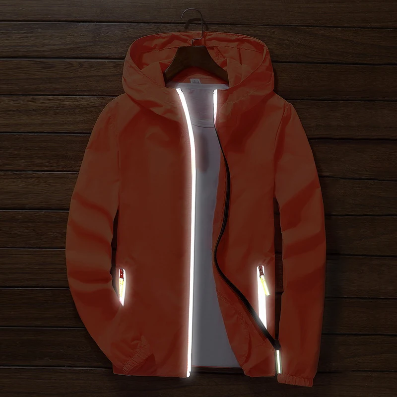 Мужская ветровка, мужская Тонкая куртка на молнии, осенняя спортивная куртка для велоспорта, водонепроницаемая куртка с капюшоном, спортивная одежда
