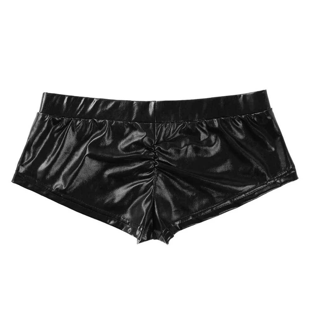 iiniim Adult Women Fashion Sexy Night Club Shorts Shiny Faux Leather Low Waist Hot Shorts for Dancing Raves Festivals Costumes