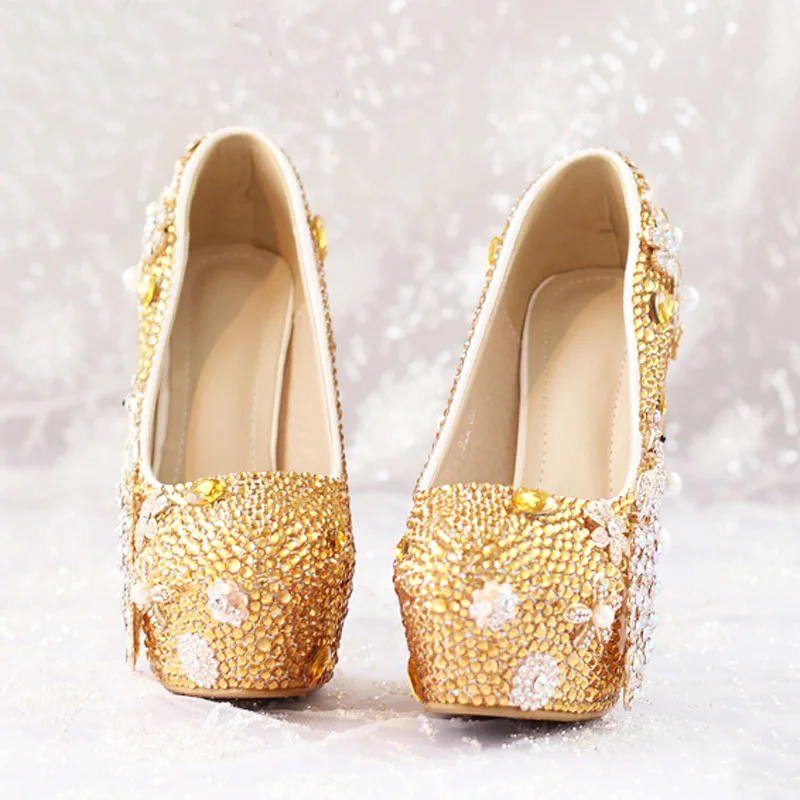 Свадебные туфли вечерние туфли-лодочки bling diamond вечерние Каблучки индивидуальный заказ Золото Кристалл Феникс великолепные Золушка туфли для выпускного вечера
