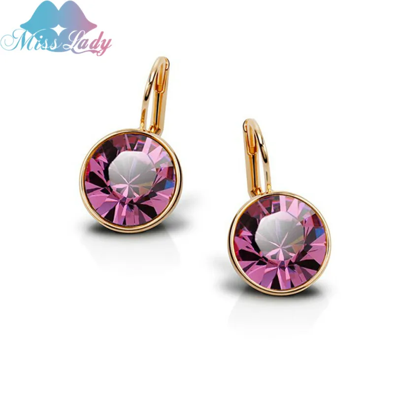 Miss Lady Gold color Crystal korean Fashion Jewelry Round minimalist small kpop drop Earrings for women MLY5126