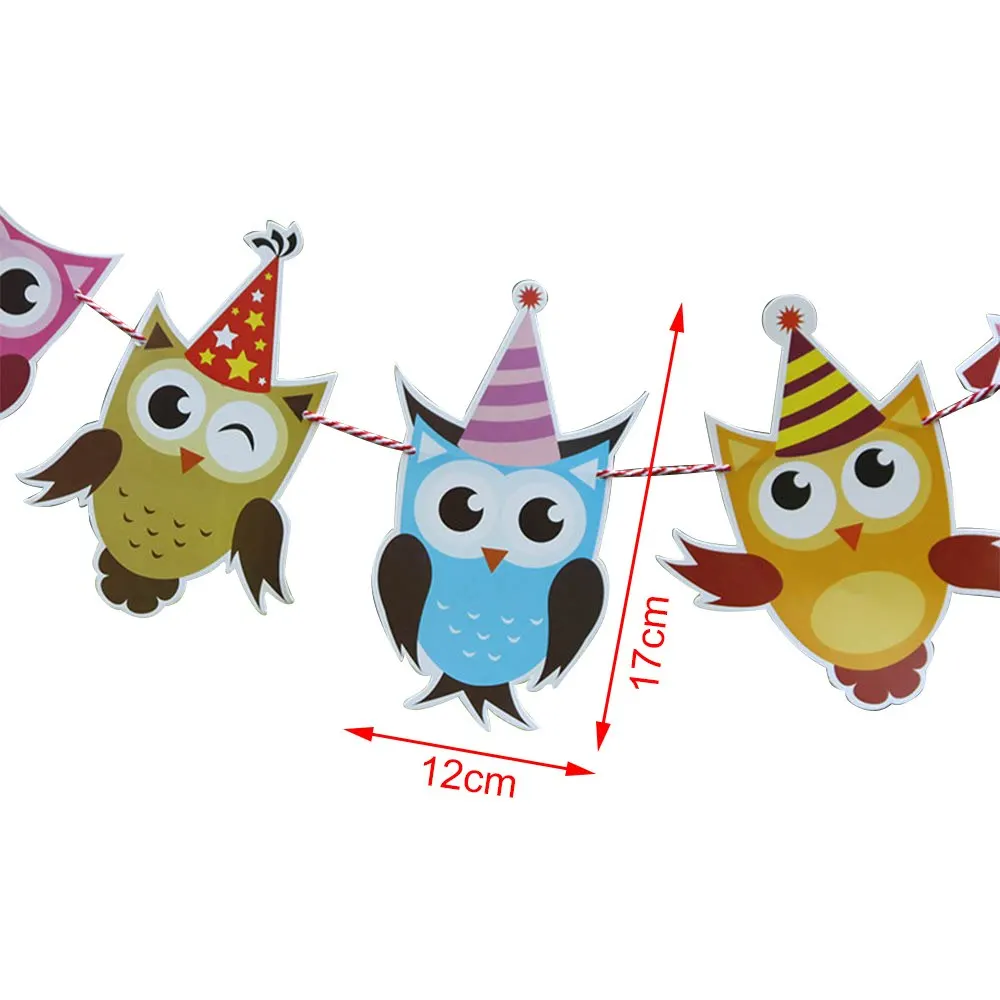 3 M Ulang Tahun Garland Kartun Hewan Burung Hantu Kertas Bendera