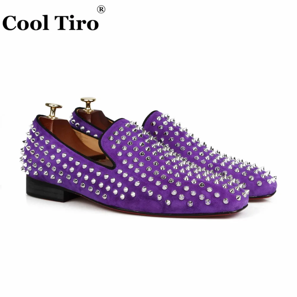 

COOL TIRO 2018 new Purple suede leather men handmade shoes with spikes Fashion Party men loafers men's flats