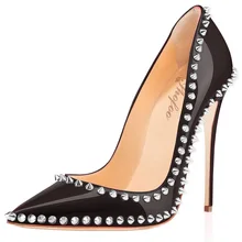 Frauen Punk Pleather Nieten Punkt Toe High Heels Pumps Schuhe Frau, hochzeit & party & abend
