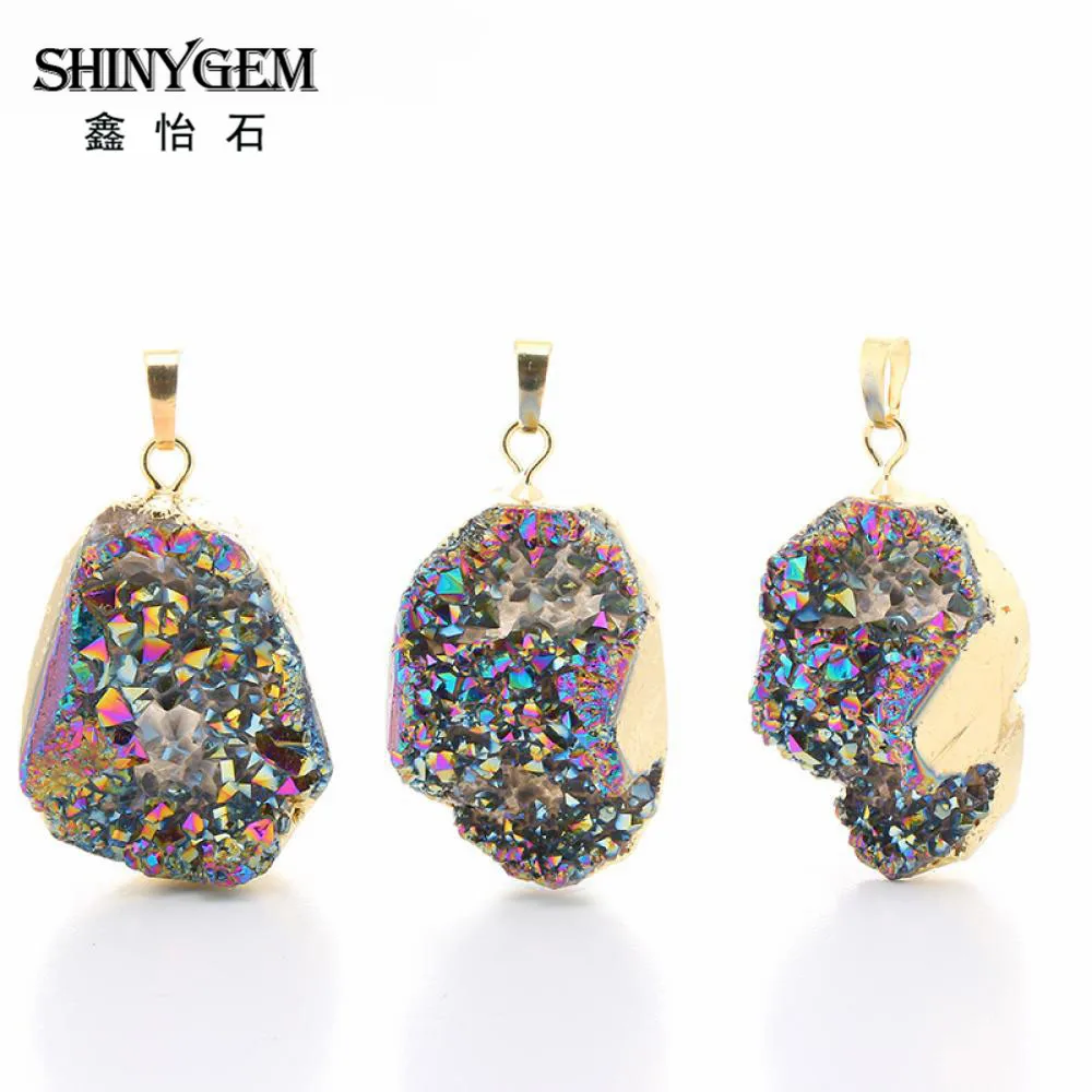 Подвеска ShinyGem с натуральным друзным кристаллом, золотой край, несимметричный кристалл, опал, подвеска, чакра, натуральный камень, Подвески для изготовления ювелирных изделий