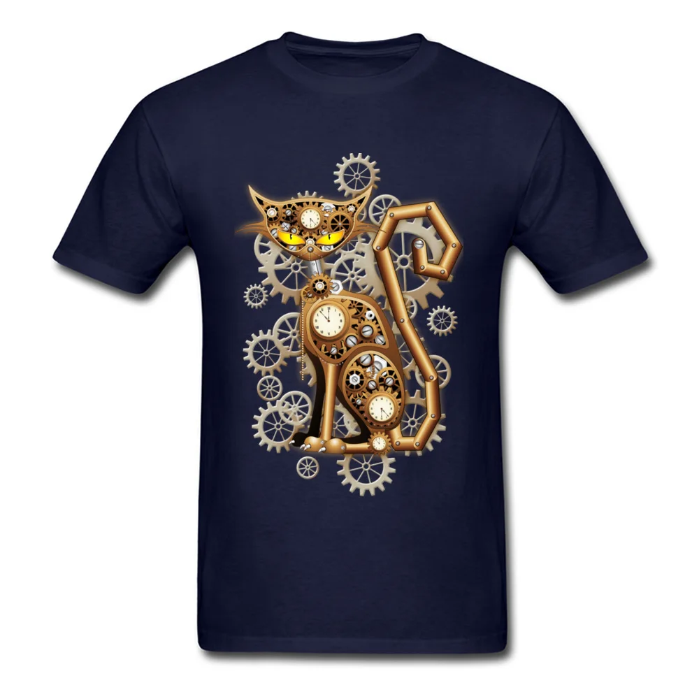 Family Steampunk Cat Vintage Copper Toy Tops T Shirt for Men Oversized Mother Day Round Neck Cotton Fabric T Shirts Tee-Shirts Steampunk Cat Vintage Copper Toy navy