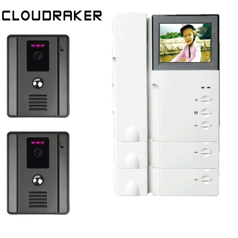 

CLOUDRAKER Video Door Phone 3x Telephone Monitor 4.3'' with 2x Wired Camera Video Intercom System Night Vision Unlock
