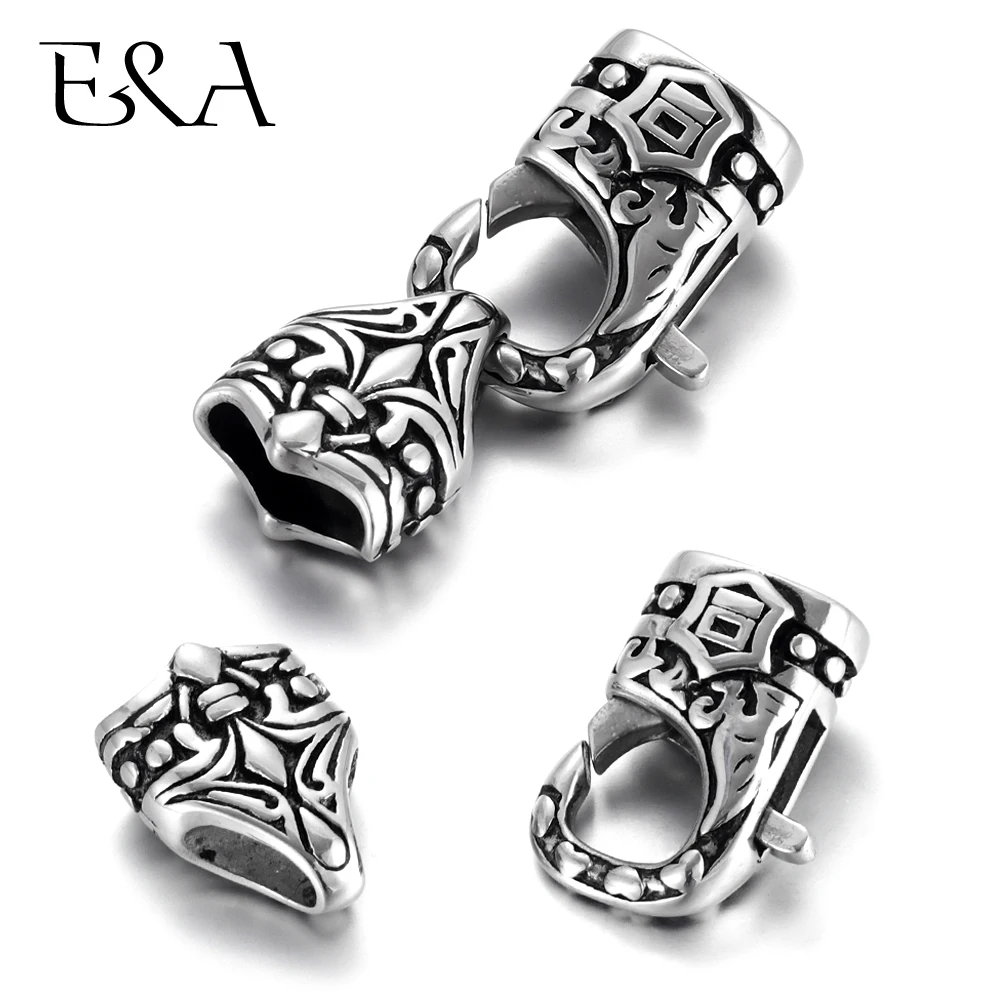 

Stainless Steel Lobster Claw Clasp Leather Cord Connectors Spring Clasps Hook Buckle DIY Retro Bracelet Jewelry Making Supplies