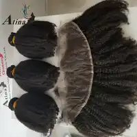 บราซิลทอผม Pre Plucked Afro Kinky Curly มนุษย์ Hair 13x4 ลูกไม้ปิดด้านหน้า Atina
