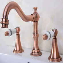 Deck Mounted 3 Holes Bath Tub Mixer Tap Vintage Retro Antique Red Copper Brass Widespread 2 Handles bathroom basin Faucet arg071 Deck Mounted 3 Holes Bath Tub Mixer Tap Vintage Retro Antique Red Copper Brass Widespread 2 Handles bathroom basin Faucet arg071