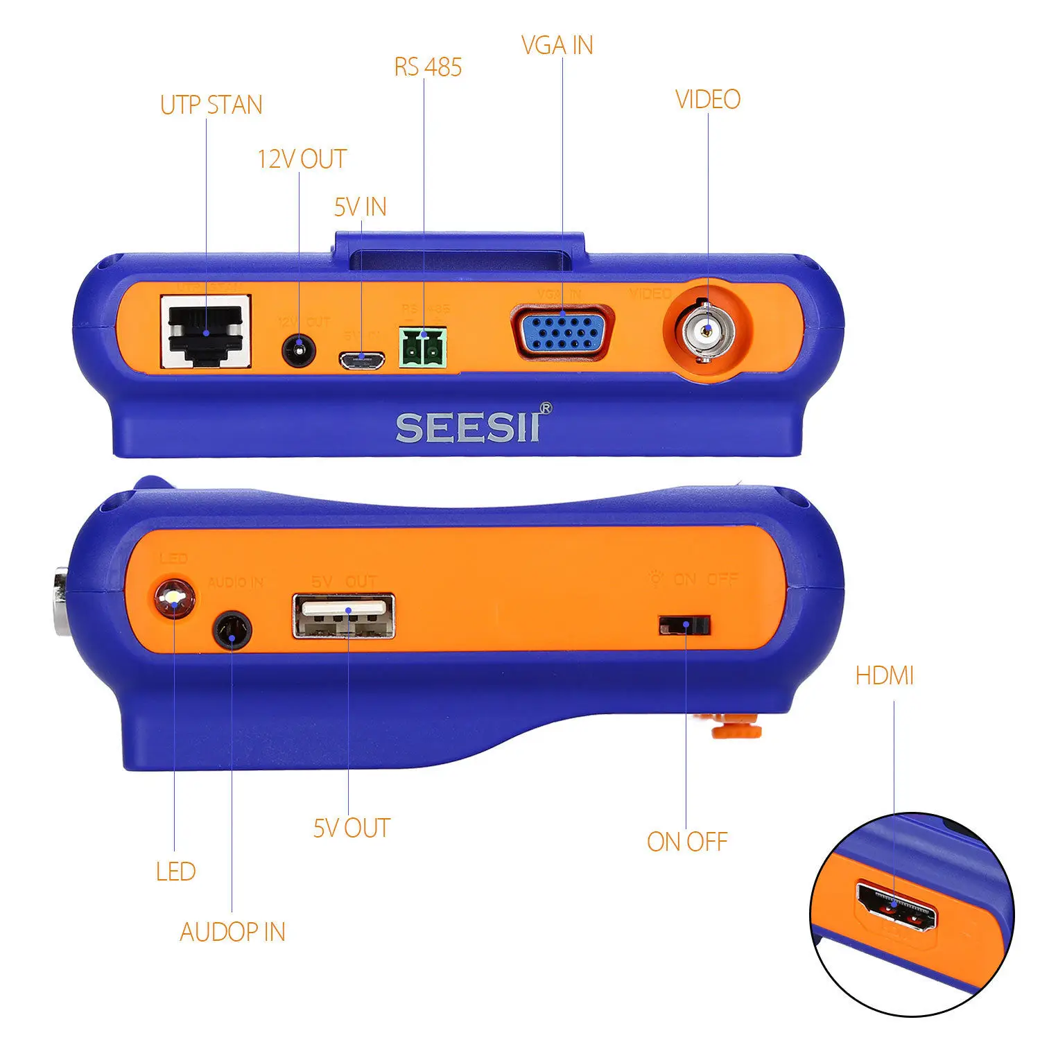 SEESII 5 &quotдюймовый 1080P 3 7 в камера тест er монитор TVI CVI AHD VGA HDMI аудио контроль PTZ ЖК