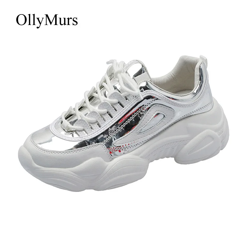 

Shoes Women Chunky Sneakers Platform zapatos de mujer 2019 Spring New chaussures femme Ladies footware Silver Patchwork Shoes
