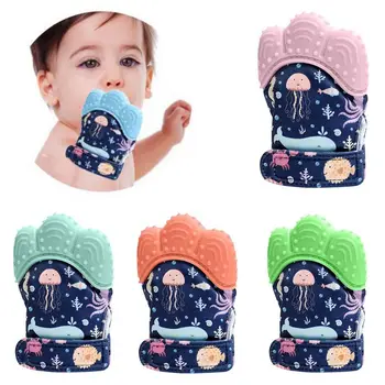 

Baby Teether Gloves Squeaky Grind Teeth Oral Care Teething Pain Relief Newborn Bite Chew Sound Toys Adjustable Silicone
