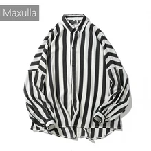 Maxulla, мужская рубашка с длинным рукавом, негабаритная, Мужская базовая модель, хип-хоп, полосатая рубашка, универсальные блузки, негабаритная уличная одежда Mla007