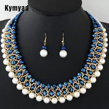 Kymyad, имитация жемчуга, ювелирные наборы для женщин, Африканский бисер, ювелирный набор, золотой цветной многослойный комплект, ожерелье, серьги