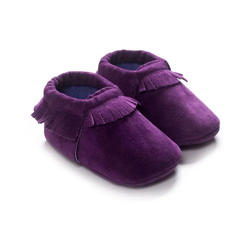 13 видов цветов мокасины из искусственной замши для новорожденных мальчиков и девочек; мокасины; обувь с бахромой на мягкой нескользящей подошве; обувь для малышей - Цвет: Фиолетовый