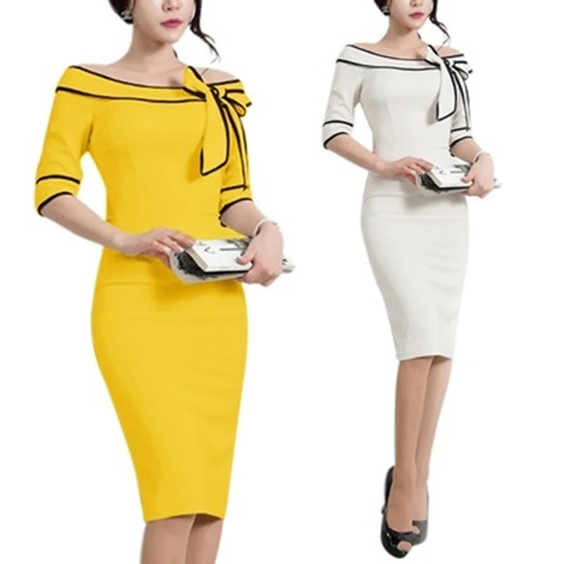 

Elegant Women Dress Wedding Party Club Summer Robe Robe Femme Ete Prom Bow Off Shoulder Sheath summer clothes for women