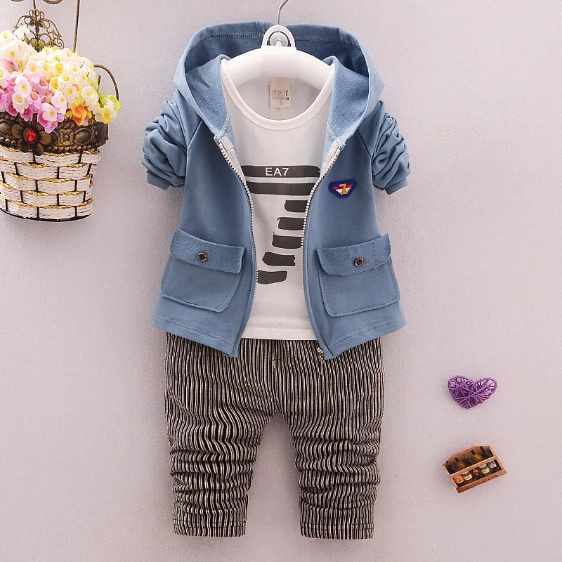 2017 Spring Autumn Baby Boys Clothes Sets Hooded Coats T Shirt Pants 3 PCS Casual Infant