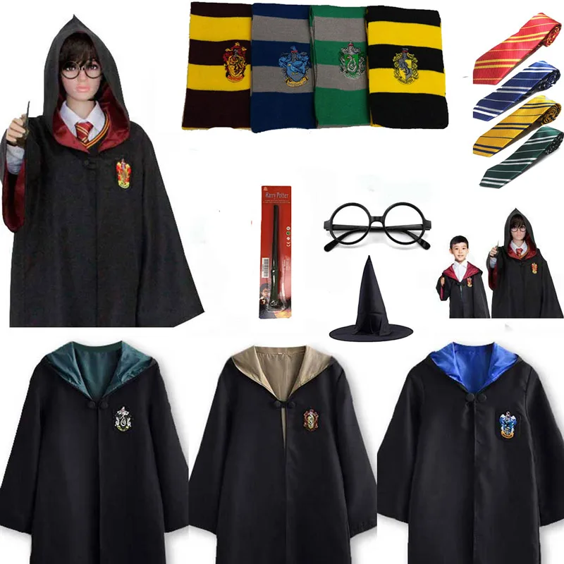 

For Harris Potter Kids Adult Gryffindor Robe Magic Ravenclaw Hufflepuff Slytherin Cloak Tie Scarf Wand Cape Cosplay Clothes