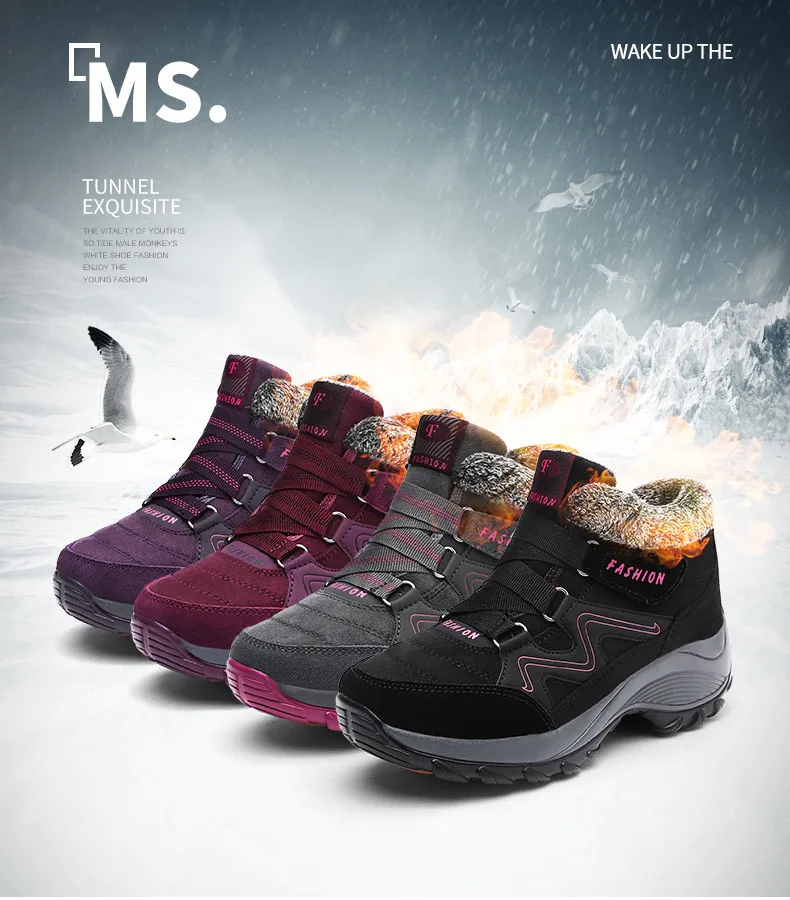 2019 Winter women snow boots women warm push ankle boots female high wedge waterproof Boots rubber hiking boots shoes (6)