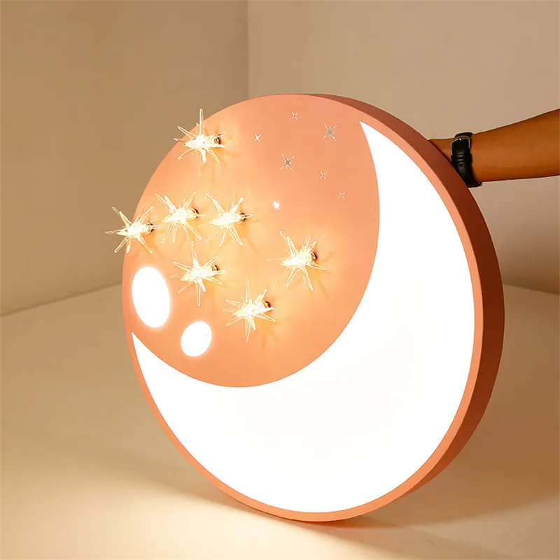 

creative led Moon Ceiling Light Surface Mounted Ceiling Lamp Pink fixture Stars Deco Art Home for Boys Girls Bedroom Dome Lamp