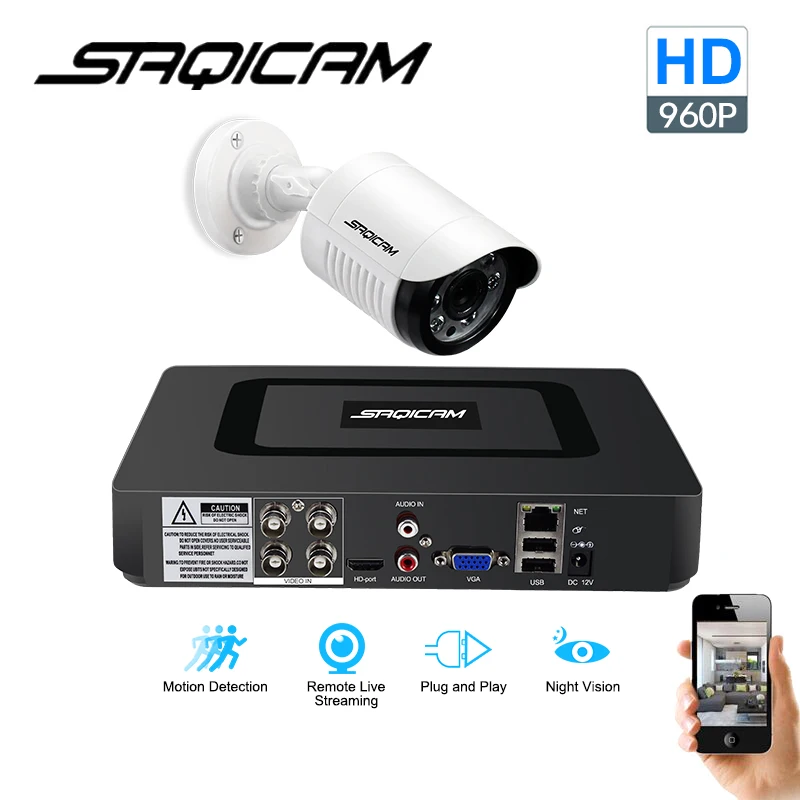 Saqicam 4CH 960 P CCTV камера системы 1080N видеонаблюдения Видео регистраторы DVR комплект 1