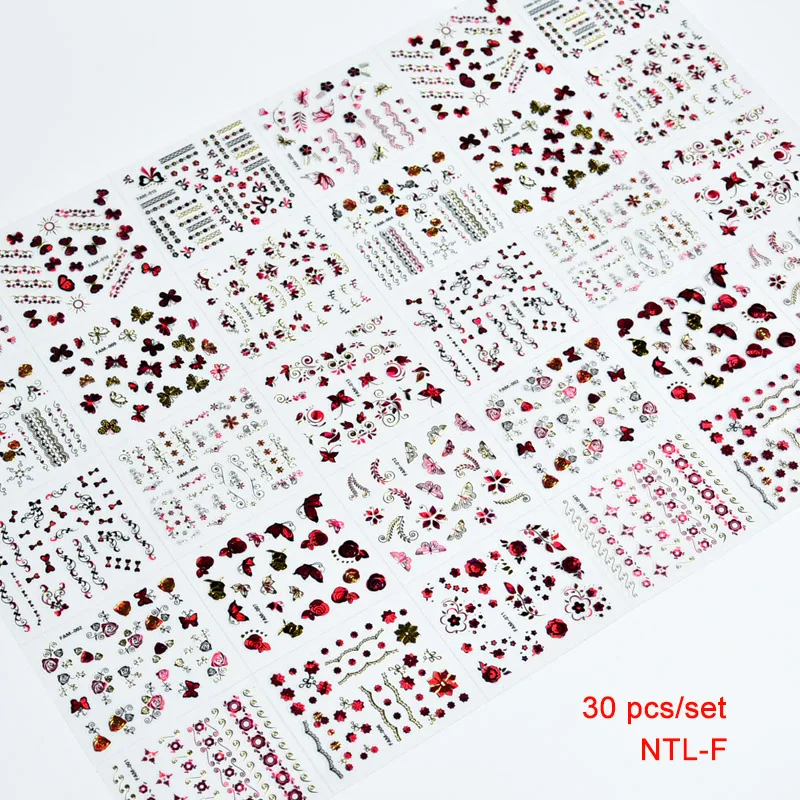 30pcs/lot Plastic Shining 3D Nails Art Design Sticker Accessories Gold Nail Butterfly Supplies Decals Decoration Stickers#18.15g | Красота и