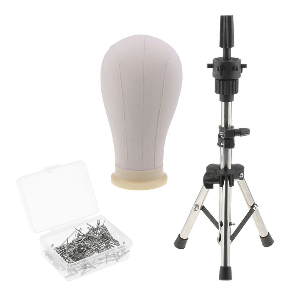 Cork Canvas Block Mannequin Head with Tripod Stand with 100 Pack 38mm Needle Pin