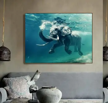 

Elephant swimming Canvas Painting Calligraphy Poster Prints Living Room House Wall Decor Art Painting Home Decoration Picture