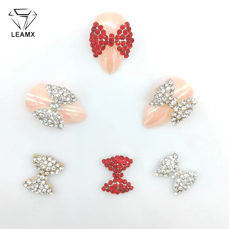 

LEAMX 5 PCS/bag Bow Nails Art New 3D Clear Rhinestones Crystal Bow Tie Alloy Nails Decorations Jewelry Accessories 3 Colors L357