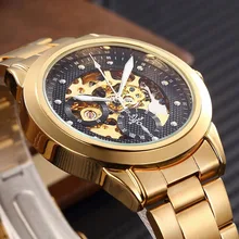 New SHENHUA Luxury Men Gold Mechanical Watches Male Waterproof Shockproof Clock Skeleton Watches Automatic Self Wind Wristwatch
