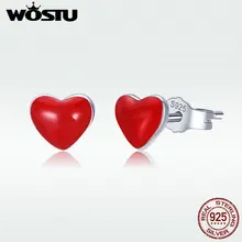WOSTU,,, 925 пробы, серебро, сладкое, красное сердце, эмаль, серьги-гвоздики для женщин, серебряные, вечерние серьги, подарок DZE147