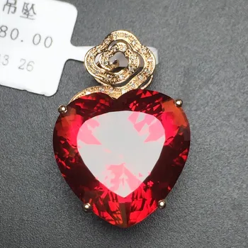 

Fine Jewelry Collection Real 18K Rose Gold 100% Natural Red Topaz Gemstone Pendant Necklace