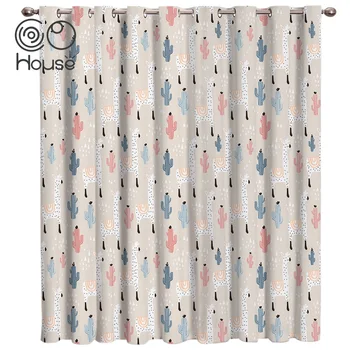 

CoCoHouse Nordic Cactus Curtain Lights Living Room Bedroom Kitchen Outdoor Drapes Fabric Swag Kids Curtain Panels With Grommets