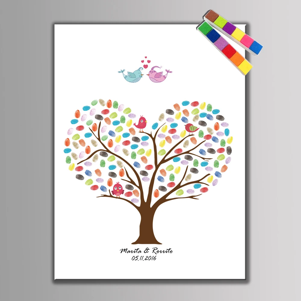 

DIY Fingerprint Tree Signature Canvas Wedding Guest Book Wedding Decoration Party Souvenir Supplies With 1-2 Ink Pad for Free