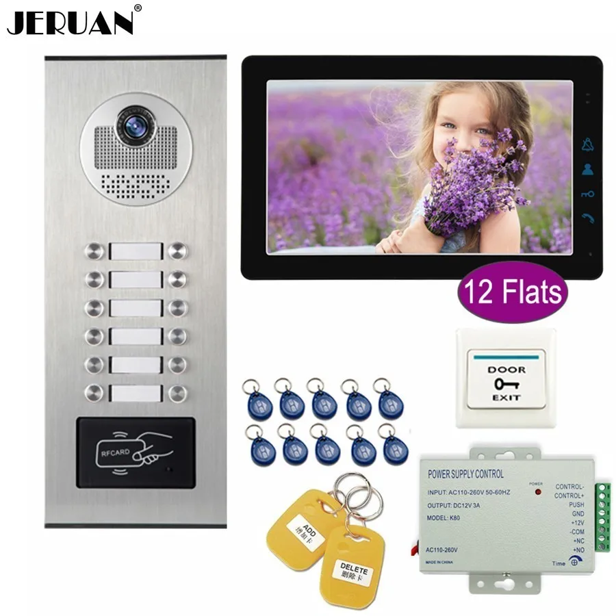 JERUAN Wired 9 inch LCD Touch key Video Door Phone Doorbell Intercom System Kit RFID Access Camera For 12 Households Apartment JERUAN Wired 9 inch LCD Touch key Video Door Phone Doorbell Intercom System Kit RFID Access Camera For 12 Households Apartment