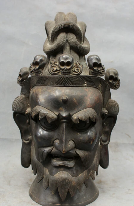 

S2550 14" Chinese Classic Pure Bronze Copper Western Molson God Buddha Head Statue D0318
