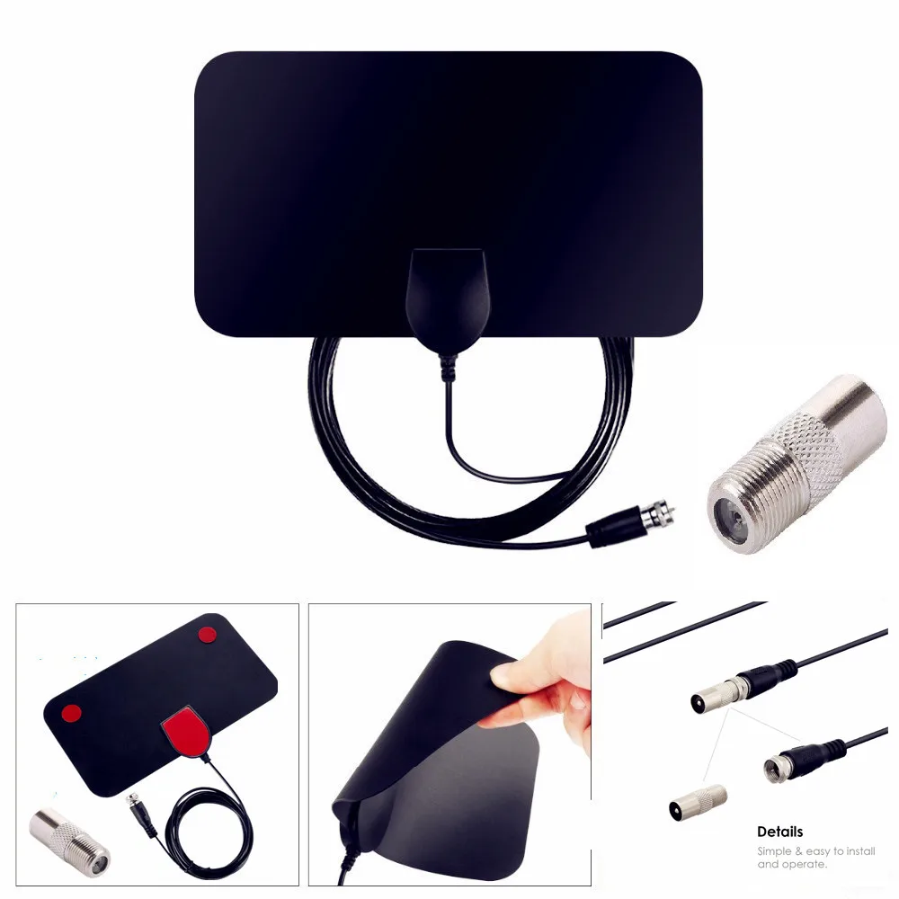 AH-LINK Indoor High Gain 4K 25DB HDTV DTV Box Digital TV Antenna 80 Miles Booster Active Aerial HD Flat Design Signal Receiver 