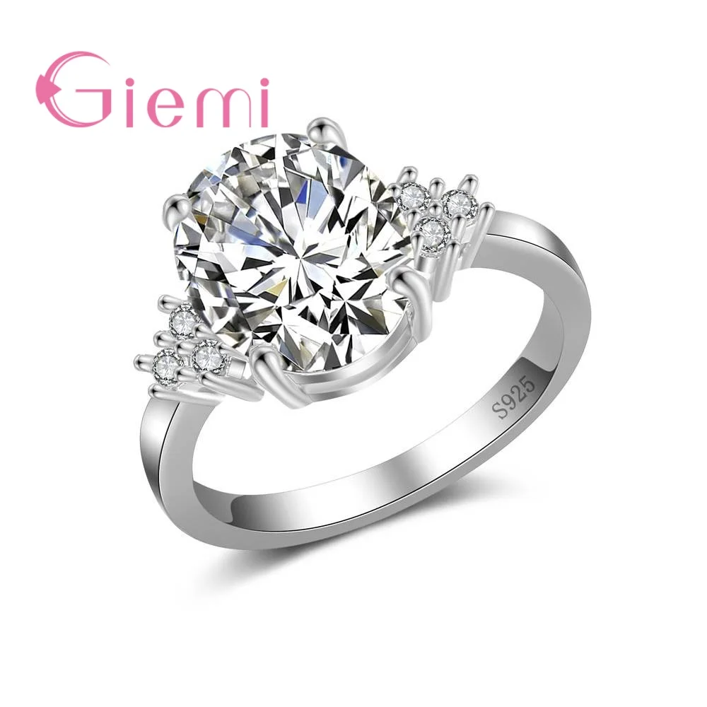 

Factory Price Classic 925 Sterling Silver Ring With Big Oval Shiny Cubic Zirconia For Women Female Party Wedding Jewelry