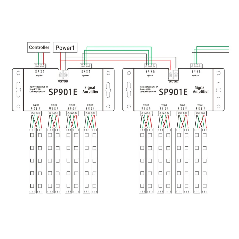 SP901E светодиодный Усилитель Сигнала контроллер SPI выход 5 в ttl DC5-24V сигнала вход для WS2811 SK6812 APA102 DMX512 модуль полосы