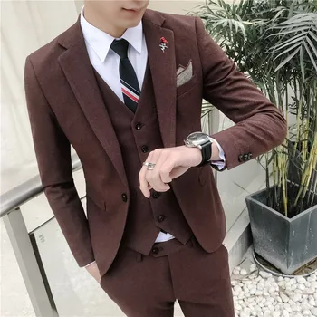 

( Jacket + Vest + Pants ) Male High-end Fashion Brand Pure Groom Wedding Wedding Suits Men's Casual Business Three-piece Suits