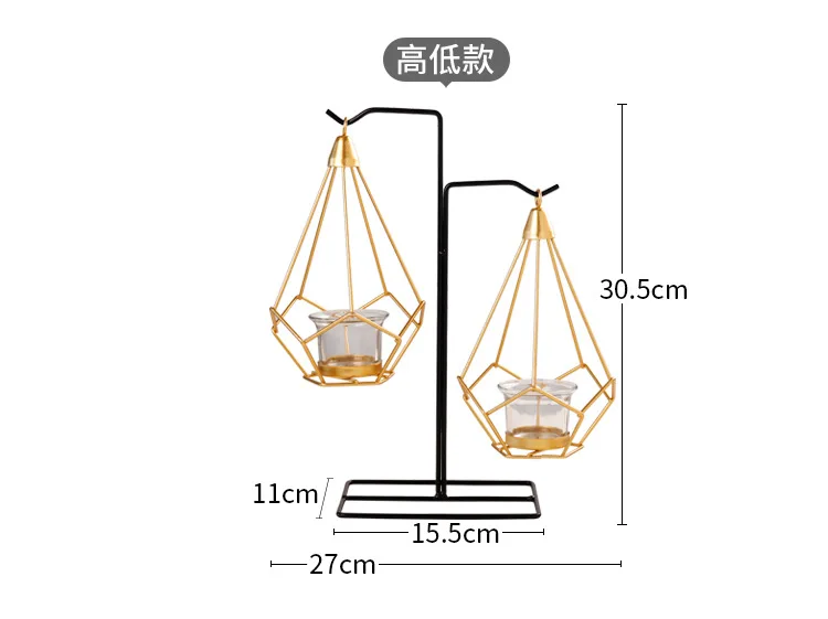 Нордический Золотой геометрический кованый подвесной декоративный подсвечник, украшения для дома, свечи, украшение стола, реквизит для сада