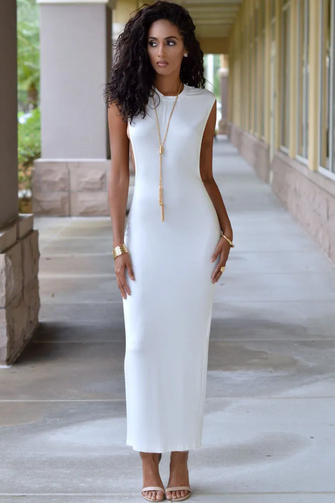 Plain white jersey dress Clearance