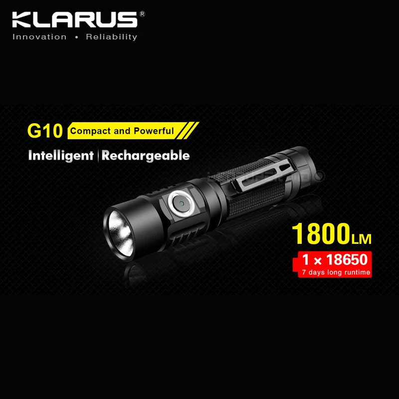 KLARUS G10 1800 люмен микро USB Перезаряжаемый Интеллектуальный мощный фонарик с