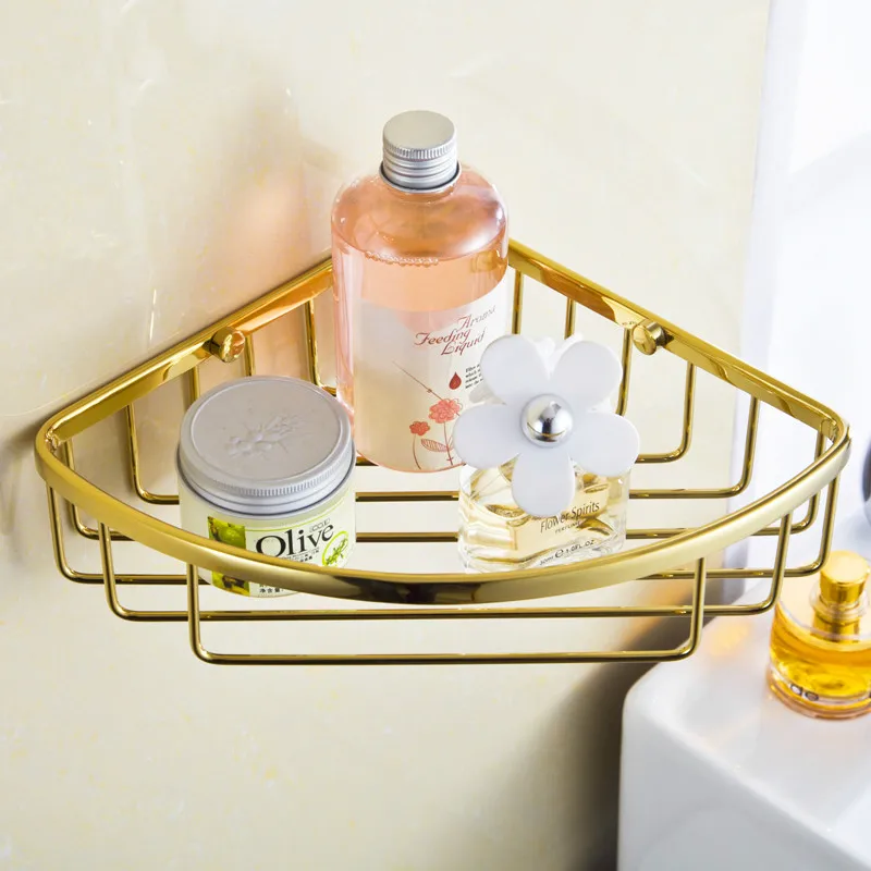 Brass Bathroom Rack Golden Bathroom Basket Corner Shelf Gold plated