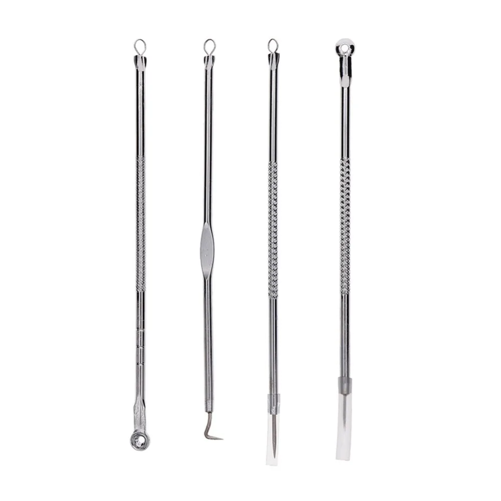 

4Pcs Stainless Steel Blemish Whitehead Blackhead Comedone Acne Extractor Remover Tool Pimple Needles Kit Makeup Tools #255325
