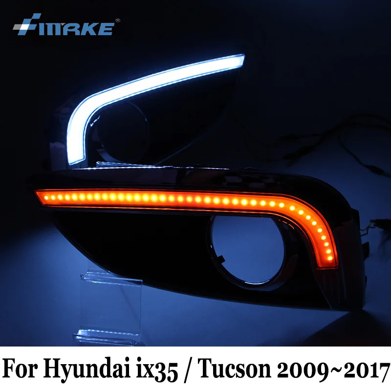SMRKE DRL For Hyundai ix35 / Tucson 2009~2017 / Car Daytime Running Lights & Fog Lamp Frame / Cornering Signal Lamp Car Styling smrke drl for hyundai santa fe dm 2012 2015 car daytime running lights with fog lamp frame two colors light guide car styling