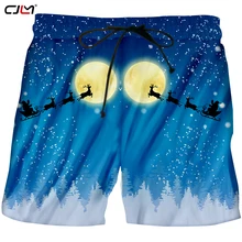 CJLM Новогодняя тема 3D печатных Луна фон Санта Клаус и лося Мода Досуг Для мужчин шорты 6XL